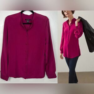 Louben Vintage Silk Long Sleeve Button Down Shirt In Fuchsia Size 10